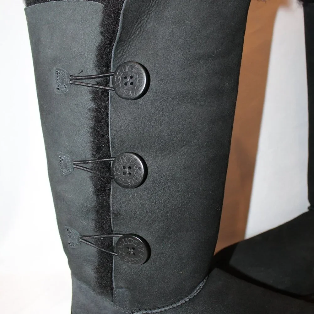 NEW UGG BAILEY BUTTON WATER RESISTANT TALL SUEDE SHEARLING LINED BOOTS BLACK‎
